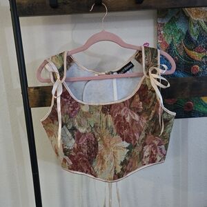 Elegant Floral Crop Top with Ribbon Accents